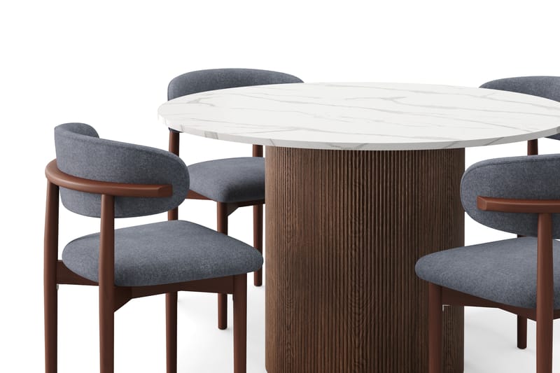 Uppveda Spisebord 120 cm Rund med 4 stk Jaiveer Matstkolar - Brun - Møbler - Bord - Spisegruppe