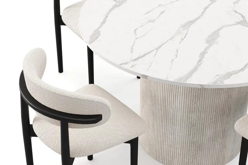 Uppveda Spisebord 120 cm Rund med 4 stk Jaiveer Matstkolar - Hvit - Møbler - Bord - Spisegruppe