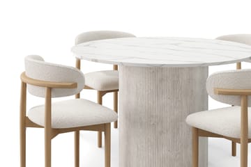 Uppveda Spisebord 120 cm Rund med 4 stk Jaiveer Matstkolar - Hvit - Møbler - Bord - Spisegruppe