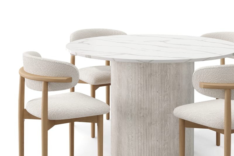 Uppveda Spisebord 120 cm Rund med 4 stk Jaiveer Matstkolar - Hvit - Møbler - Bord - Spisegruppe