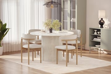 Uppveda Spisebord 120 cm Rund med 4 stk Jaiveer Matstkolar - Hvit - Møbler - Bord - Spisegruppe