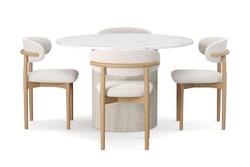 Uppveda Spisebord 120 cm Rund med 4 stk Jaiveer Matstkolar - Hvit - Møbler - Bord - Spisegruppe