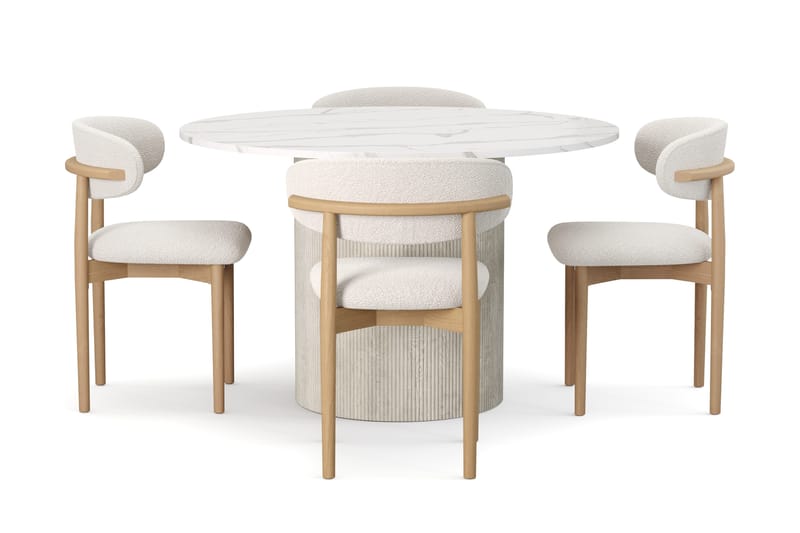 Uppveda Spisebord 120 cm Rund med 4 stk Jaiveer Matstkolar - Hvit - Møbler - Bord - Spisegruppe