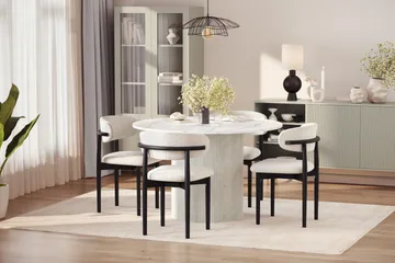 Uppveda Spisebord 120 cm Rund med 4 stk Jaiveer Matstkolar - Hvit - Møbler - Bord - Spisegruppe