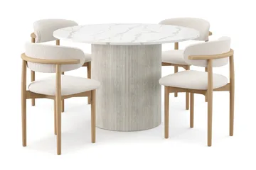 Uppveda Spisebord 120 cm Rund med 4 stk Jaiveer Matstkolar - Hvit - Møbler - Bord - Spisegruppe