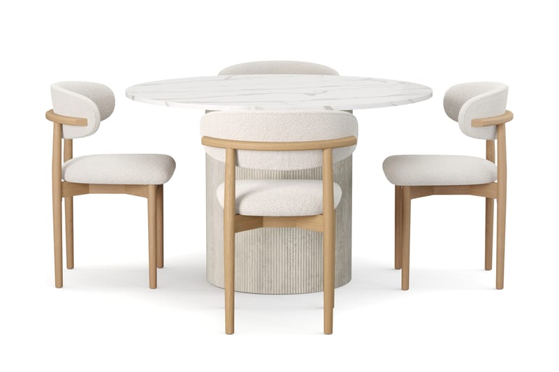 Uppveda Spisebord 120 cm Rund med 4 stk Jaiveer Matstkolar - Hvit - Møbler - Bord - Spisegruppe