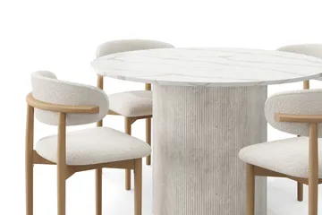 Uppveda Spisebord 120 cm Rund med 4 stk Jaiveer Matstkolar - Hvit - Møbler - Bord - Spisegruppe