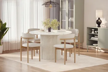 Uppveda Spisebord 120 cm Rund med 4 stk Jaiveer Matstkolar - Hvit - Møbler - Bord - Spisegruppe