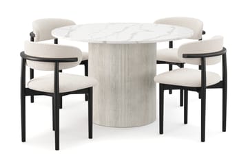 Uppveda Spisebord 120 cm Rund med 4 stk Jaiveer Matstkolar - Hvit - Møbler - Bord - Spisegruppe