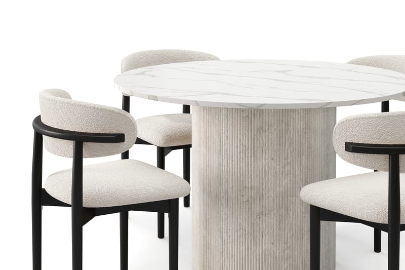 Uppveda Spisebord 120 cm Rund med 4 stk Jaiveer Matstkolar - Hvit - Møbler - Bord - Spisegruppe