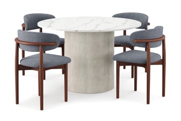 Uppveda Spisebord 120 cm Rund med 4 stk Jaiveer Matstkolar - Hvit - Møbler - Bord - Spisegruppe