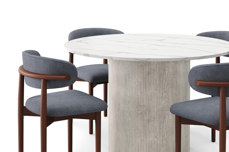 Uppveda Spisebord 120 cm Rund med 4 stk Jaiveer Matstkolar - Hvit - Møbler - Bord - Spisegruppe