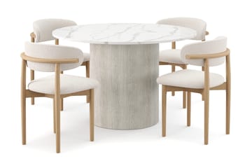 Uppveda Spisebord 120 cm Rund med 4 stk Jaiveer Matstkolar - Hvit - Møbler - Bord - Spisegruppe