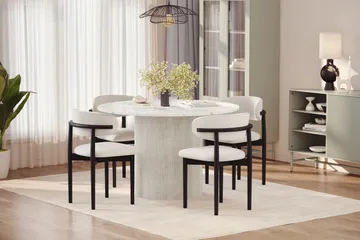 Uppveda Spisebord 120 cm Rund med 4 stk Jaiveer Matstkolar - Hvit - Møbler - Bord - Spisegruppe