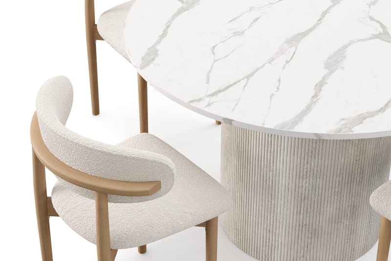 Uppveda Spisebord 120 cm Rund med 4 stk Jaiveer Matstkolar - Hvit - Møbler - Bord - Spisegruppe