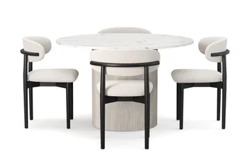 Uppveda Spisebord 120 cm Rund med 4 stk Jaiveer Matstkolar - Hvit - Møbler - Bord - Spisegruppe