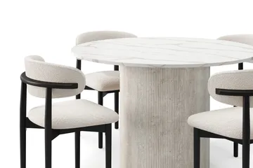 Uppveda Spisebord 120 cm Rund med 4 stk Jaiveer Matstkolar - Hvit - Møbler - Bord - Spisegruppe