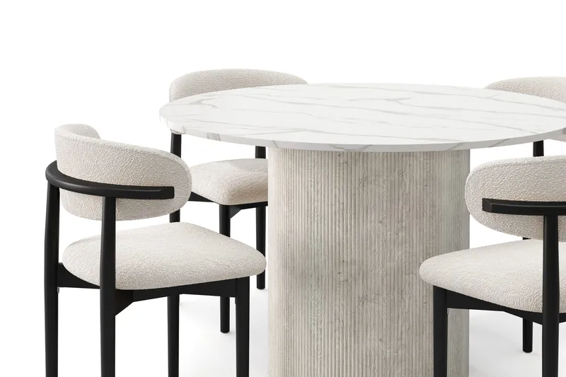 Uppveda Spisebord 120 cm Rund med 4 stk Jaiveer Matstkolar - Hvit - Møbler - Bord - Spisegruppe