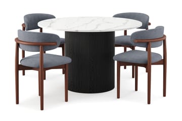 Uppveda Spisebord 120 cm Rund med 4 stk Jaiveer Matstkolar - Svart/Hvit - Møbler - Bord - Spisegruppe