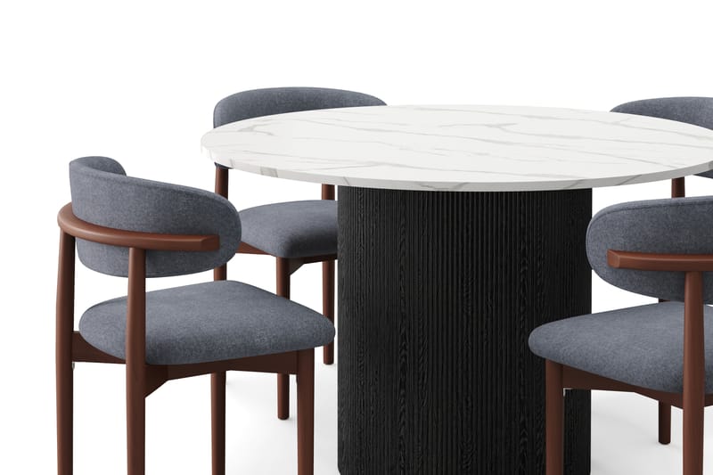 Uppveda Spisebord 120 cm Rund med 4 stk Jaiveer Matstkolar - Svart/Hvit - Møbler - Bord - Spisegruppe