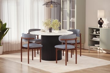 Uppveda Spisebord 120 cm Rund med 4 stk Jaiveer Matstkolar - Svart/Hvit - Møbler - Bord - Spisegruppe