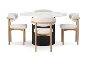 Uppveda Spisebord 120 cm Rund med 4 stk Jaiveer Matstkolar - Svart/Hvit - Møbler - Bord - Spisegruppe