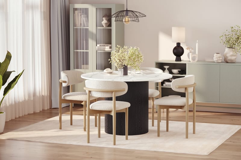 Uppveda Spisebord 120 cm Rund med 4 stk Jaiveer Matstkolar - Svart/Hvit - Møbler - Bord - Spisegruppe