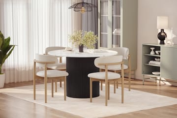 Uppveda Spisebord 120 cm Rund med 4 stk Jaiveer Matstkolar - Svart/Hvit - Møbler - Bord - Spisegruppe