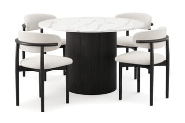 Uppveda Spisebord 120 cm Rund med 4 stk Jaiveer Matstkolar - Svart/Hvit - Møbler - Bord - Spisegruppe