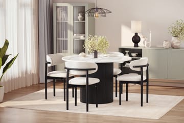 Uppveda Spisebord 120 cm Rund med 4 stk Jaiveer Matstkolar - Svart/Hvit - Møbler - Bord - Spisegruppe