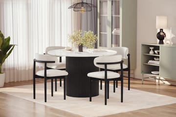 Uppveda Spisebord 120 cm Rund med 4 stk Jaiveer Matstkolar - Svart/Hvit - Møbler - Bord - Spisegruppe
