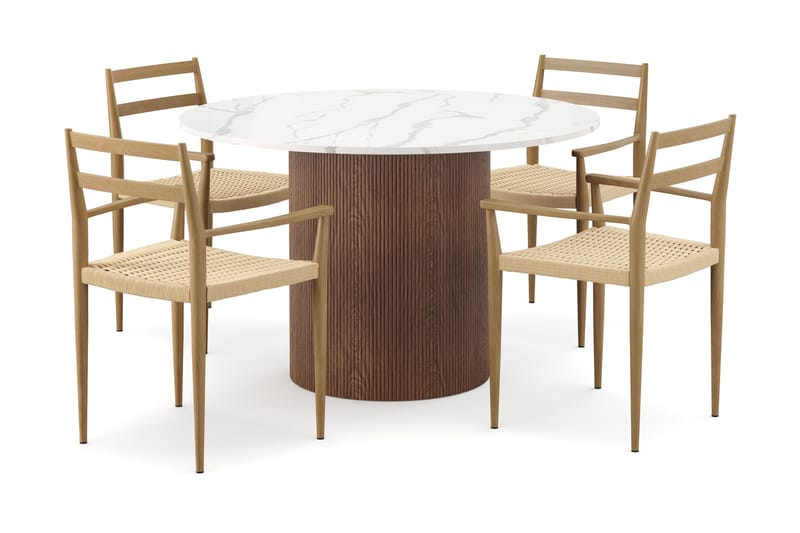 Uppveda Spisebord 120 cm Rund med 4 stk Jamna Karmstkolar - Brun - Møbler - Bord - Spisegruppe