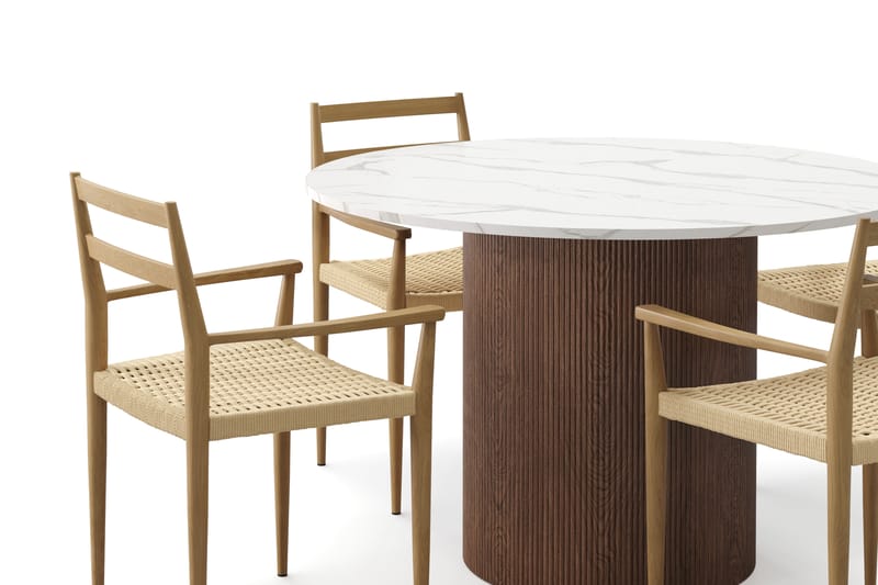 Uppveda Spisebord 120 cm Rund med 4 stk Jamna Karmstkolar - Brun - Møbler - Bord - Spisegruppe