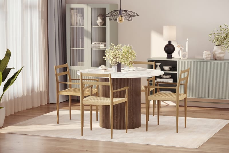 Uppveda Spisebord 120 cm Rund med 4 stk Jamna Karmstkolar - Brun - Møbler - Bord - Spisegruppe