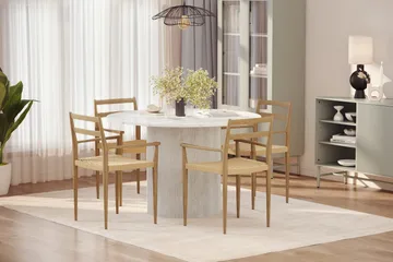 Uppveda Spisebord 120 cm Rund med 4 stk Jamna Karmstkolar - Hvit - Møbler - Bord - Spisegruppe