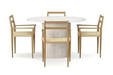 Uppveda Spisebord 120 cm Rund med 4 stk Jamna Karmstkolar - Hvit - Møbler - Bord - Spisegruppe