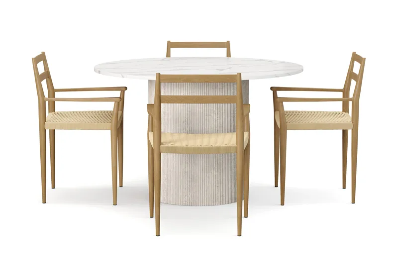 Uppveda Spisebord 120 cm Rund med 4 stk Jamna Karmstkolar - Hvit - Møbler - Bord - Spisegruppe