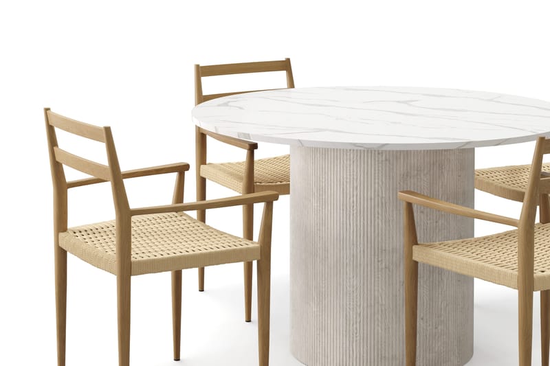 Uppveda Spisebord 120 cm Rund med 4 stk Jamna Karmstkolar - Hvit - Møbler - Bord - Spisegruppe
