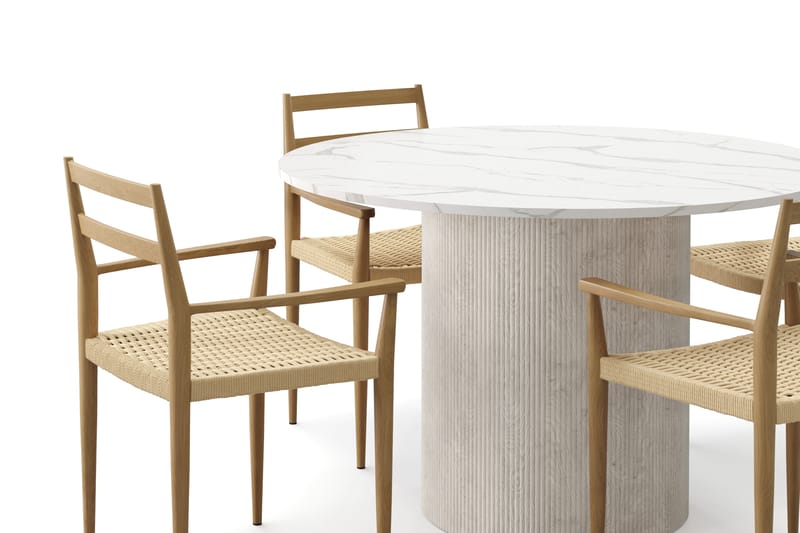 Uppveda Spisebord 120 cm Rund med 4 stk Jamna Karmstkolar - Hvit - Møbler - Bord - Spisegruppe