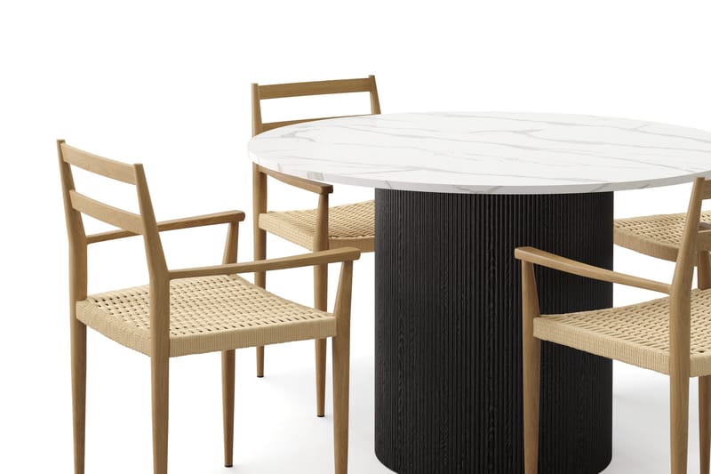 Uppveda Spisebord 120 cm Rund med 4 stk Jamna Karmstkolar - Svart/Hvit - Møbler - Bord - Spisegruppe