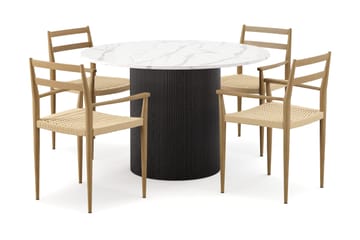 Uppveda Spisebord 120 cm Rund med 4 stk Jamna Karmstkolar - Svart/Hvit - Møbler - Bord - Spisegruppe