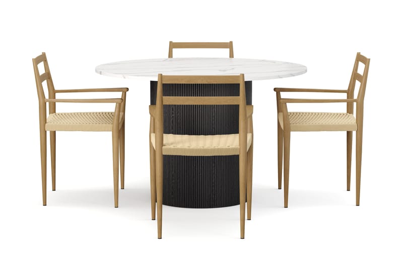 Uppveda Spisebord 120 cm Rund med 4 stk Jamna Karmstkolar - Svart/Hvit - Møbler - Bord - Spisegruppe