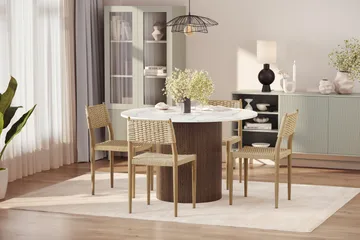 Uppveda Spisebord 120 cm Rund med 4 stk Jamna Matstkolar - Brun - Møbler - Bord - Spisegruppe