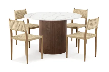 Uppveda Spisebord 120 cm Rund med 4 stk Jamna Matstkolar - Brun - Møbler - Bord - Spisegruppe