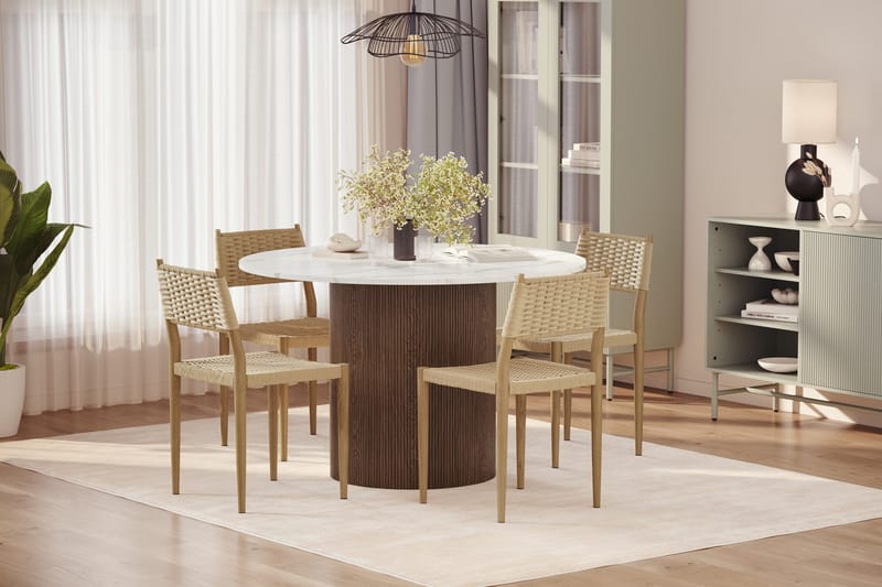 Uppveda Spisebord 120 cm Rund med 4 stk Jamna Matstkolar - Brun - Møbler - Bord - Spisegruppe