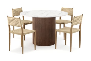 Uppveda Spisebord 120 cm Rund med 4 stk Jamna Matstkolar - Brun - Møbler - Bord - Spisegruppe