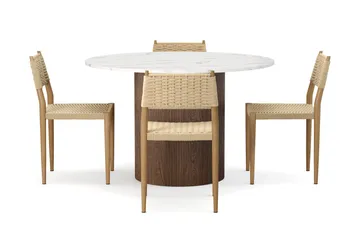 Uppveda Spisebord 120 cm Rund med 4 stk Jamna Matstkolar - Brun - Møbler - Bord - Spisegruppe