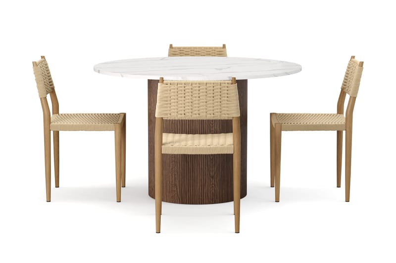 Uppveda Spisebord 120 cm Rund med 4 stk Jamna Matstkolar - Brun - Møbler - Bord - Spisegruppe