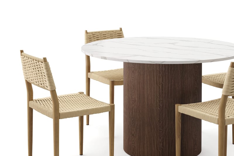 Uppveda Spisebord 120 cm Rund med 4 stk Jamna Matstkolar - Brun - Møbler - Bord - Spisegruppe