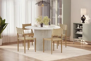 Uppveda Spisebord 120 cm Rund med 4 stk Jamna Matstkolar - Hvit - Møbler - Bord - Spisegruppe